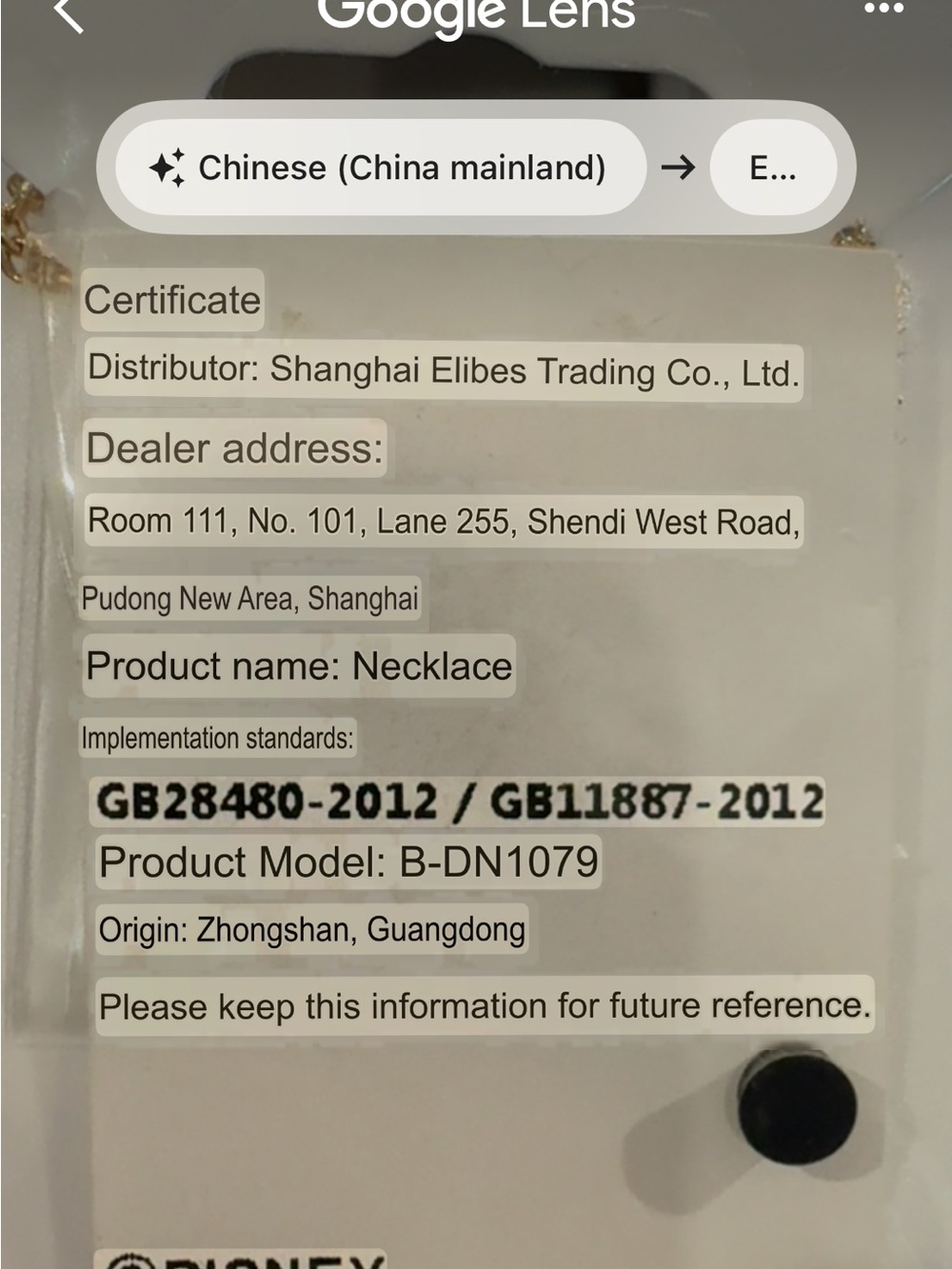 Shanghai Disney Resort necklace D - Picture 5 of 5